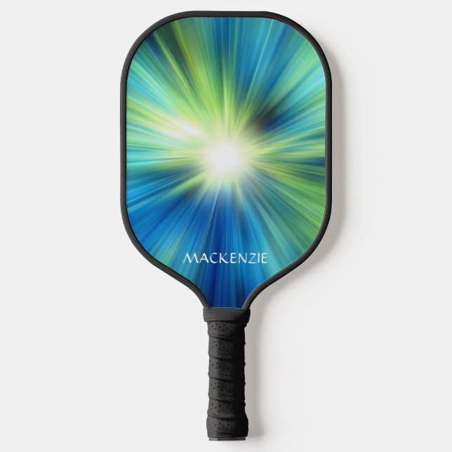 Abstract Blue Green Colour Burst Personalised Pickleball Paddle (Front)