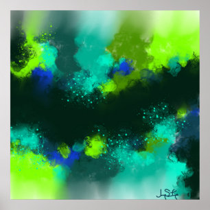 Abstract Blue Green Contemporary Modern Art Print