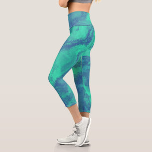 Abstract Blue Green Diffusion Capri Leggings