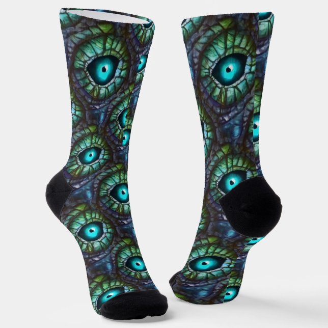 Abstract blue green eye mosaic socks (Angled)