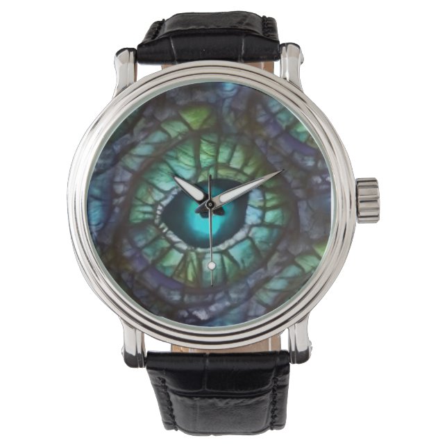 Abstract blue green eye mosaic watch (Front)