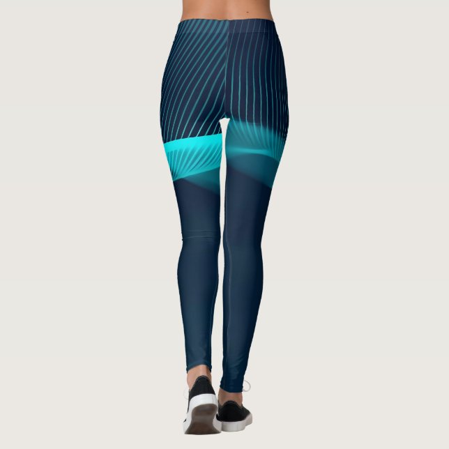 Abstract Blue Green Fluid Dynamics Leggings (Back)