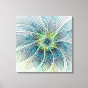 Abstract Blue Green Fractal Art Fantasy Flower Canvas Print