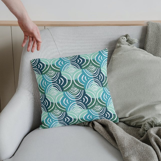 Abstract Blue Green Geometric Pattern Cushion (Creator Uploaded)