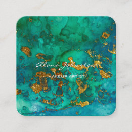 Abstract Blue Green Gold Makeup Artist Square Business Card