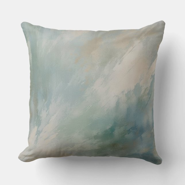 Abstract Blue Green Muted Print Cushion (Front)
