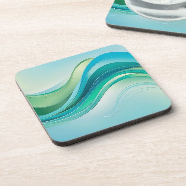 Abstract Blue Green Ocean Waves Lines  Coaster (Left Side)