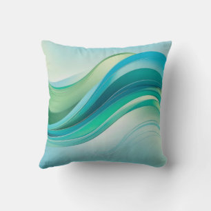 Abstract Blue Green Ocean Waves Lines  Cushion