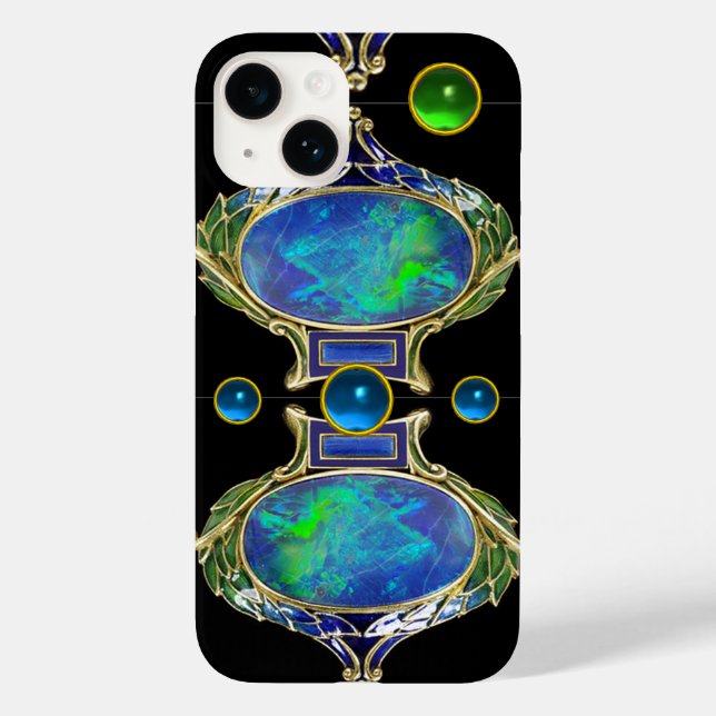 ABSTRACT BLUE GREEN OPAL EFFECT WITH GEMSTONES Case-Mate iPhone CASE (Back)