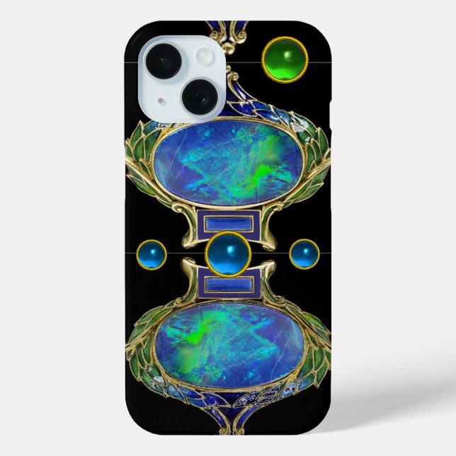 ABSTRACT BLUE GREEN OPAL EFFECT WITH GEMSTONES Case-Mate iPhone CASE (Back)