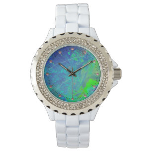 ABSTRACT BLUE GREEN OPAL PHOTO WATCH