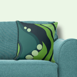 Abstract Blue & Green Organic Flowing Shapes Cushion
