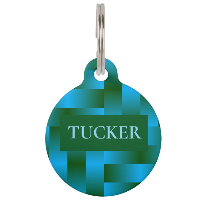 Abstract Blue Green Personalised Pet ID Tag (Front)