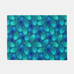 Abstract blue green teal peacock rain drop pattern doormat