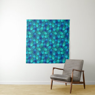 Abstract blue green teal peacock rain drop pattern tapestry