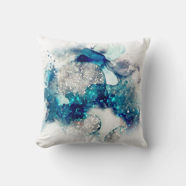 abstract blue grey cushion (Front)