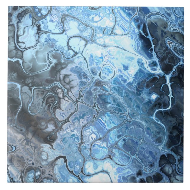 Abstract Blue & Grey Marble Ice Fluid Texture Ceramic Tile (Front)