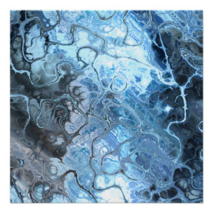 Abstract Blue & Grey Marble Ice Fluid Texture Poster