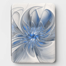 Abstract Blue Grey Watercolor Fractal Art Flower