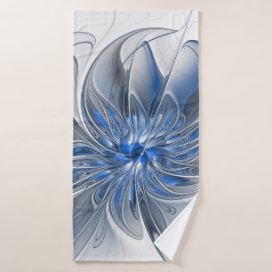Abstract Blue Grey Watercolor Fractal Art Flower Bath Towel