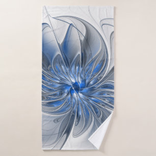 Abstract Blue Grey Watercolor Fractal Art Flower Bath Towel