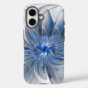 Abstract Blue Grey Watercolor Fractal Art Flower iPhone 16 Case