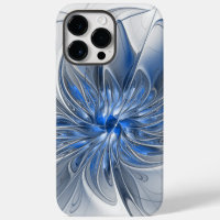 Abstract Blue Grey Watercolor Fractal Art Flower