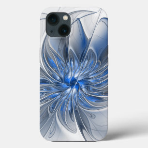 Abstract Blue Grey Watercolor Fractal Art Flower iPhone 13 Case