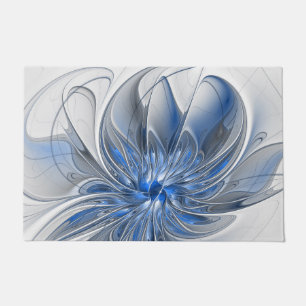 Abstract Blue Grey Watercolor Fractal Art Flower Doormat