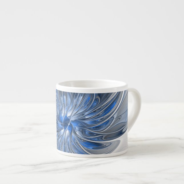 Abstract Blue Grey Watercolor Fractal Art Flower Espresso Cup (Front Right)