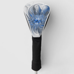 Abstract Blue Grey Watercolor Fractal Art Flower Golf Head Cover