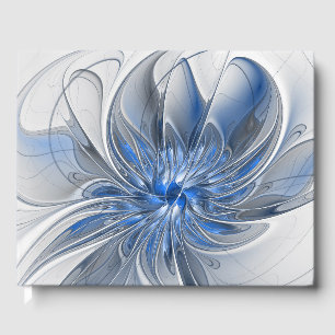 Abstract Blue Grey Watercolor Fractal Art Flower Guest Book