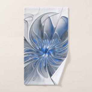 Abstract Blue Grey Watercolor Fractal Art Flower Hand Towel