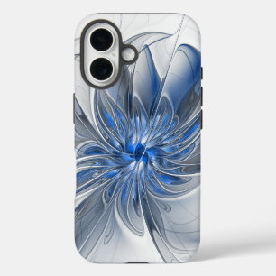 Abstract Blue Grey Watercolor Fractal Art Flower iPhone 16 Case