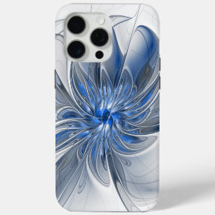 Abstract Blue Grey Watercolor Fractal Art Flower iPhone 15 Pro Max Case