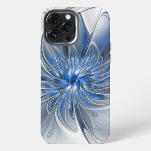 Abstract Blue Grey Watercolor Fractal Art Flower iPhone 13 Pro Max Case