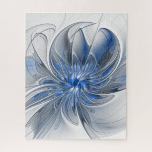 Abstract Blue Grey Watercolor Fractal Art Flower Jigsaw Puzzle
