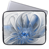 Abstract Blue Grey Watercolor Fractal Art Flower