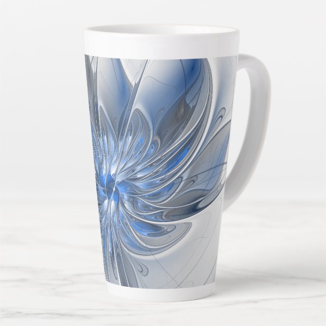 Abstract Blue Grey Watercolor Fractal Art Flower Latte Mug (Right Angle)