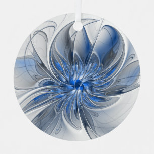 Abstract Blue Grey Watercolor Fractal Art Flower Metal Tree Decoration