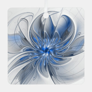 Abstract Blue Grey Watercolor Fractal Art Flower Metal Tree Decoration
