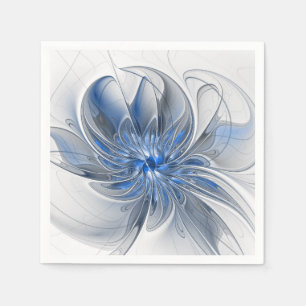 Abstract Blue Grey Watercolor Fractal Art Flower Napkin