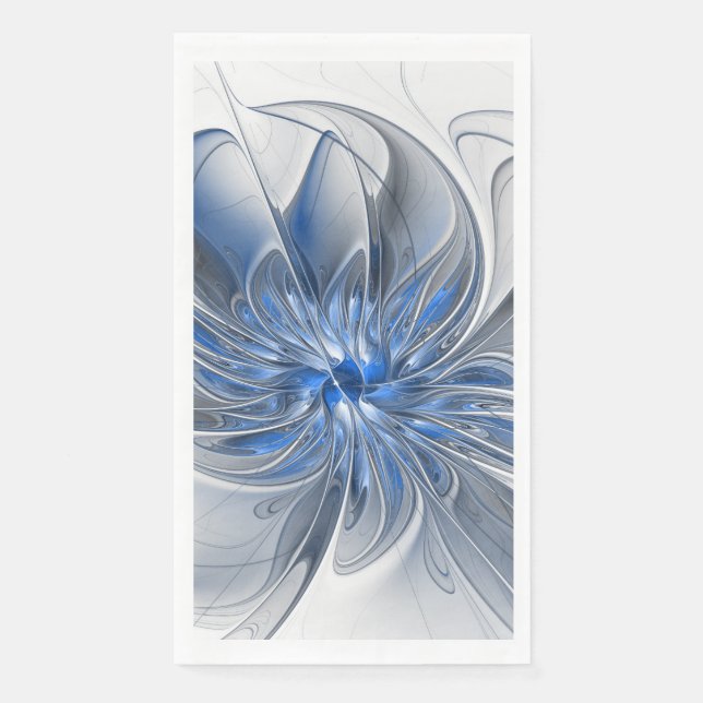 Abstract Blue Grey Watercolor Fractal Art Flower Napkin (Front)