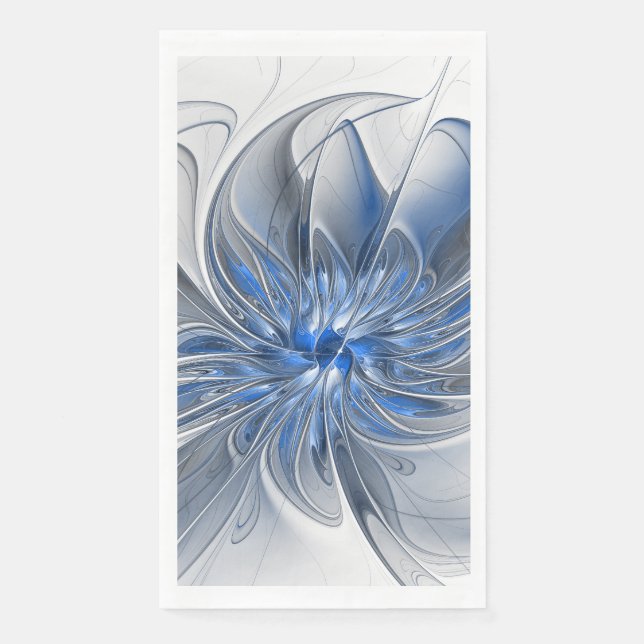 Abstract Blue Grey Watercolor Fractal Art Flower Napkin (Front)