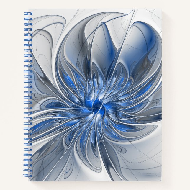 Abstract Blue Grey Watercolor Fractal Art Flower Notebook (Front)
