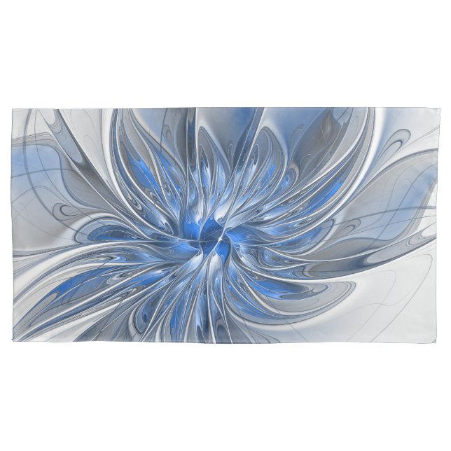 Abstract Blue Grey Watercolor Fractal Art Flower Pillowcase (Front)