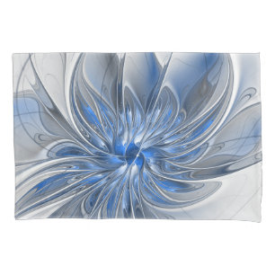 Abstract Blue Grey Watercolor Fractal Art Flower Pillowcase