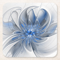 Abstract Blue Grey Watercolor Fractal Art Flower