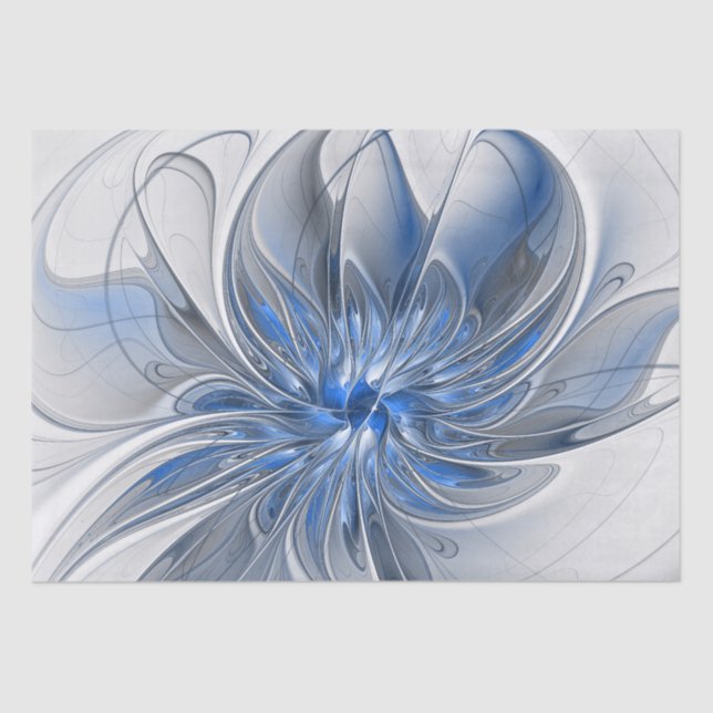 Abstract Blue Grey Watercolor Fractal Art Flower Tissue Paper (Front)