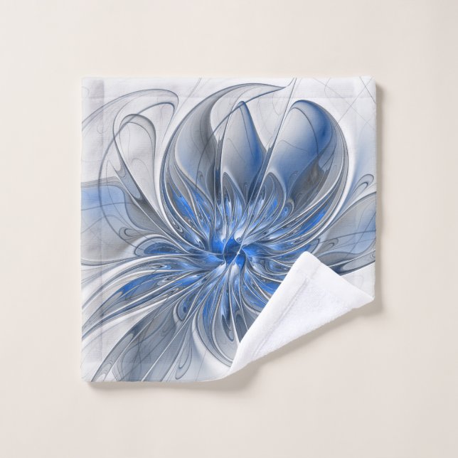 Abstract Blue Grey Watercolor Fractal Art Flower Wash Cloth (Wash Cloth)
